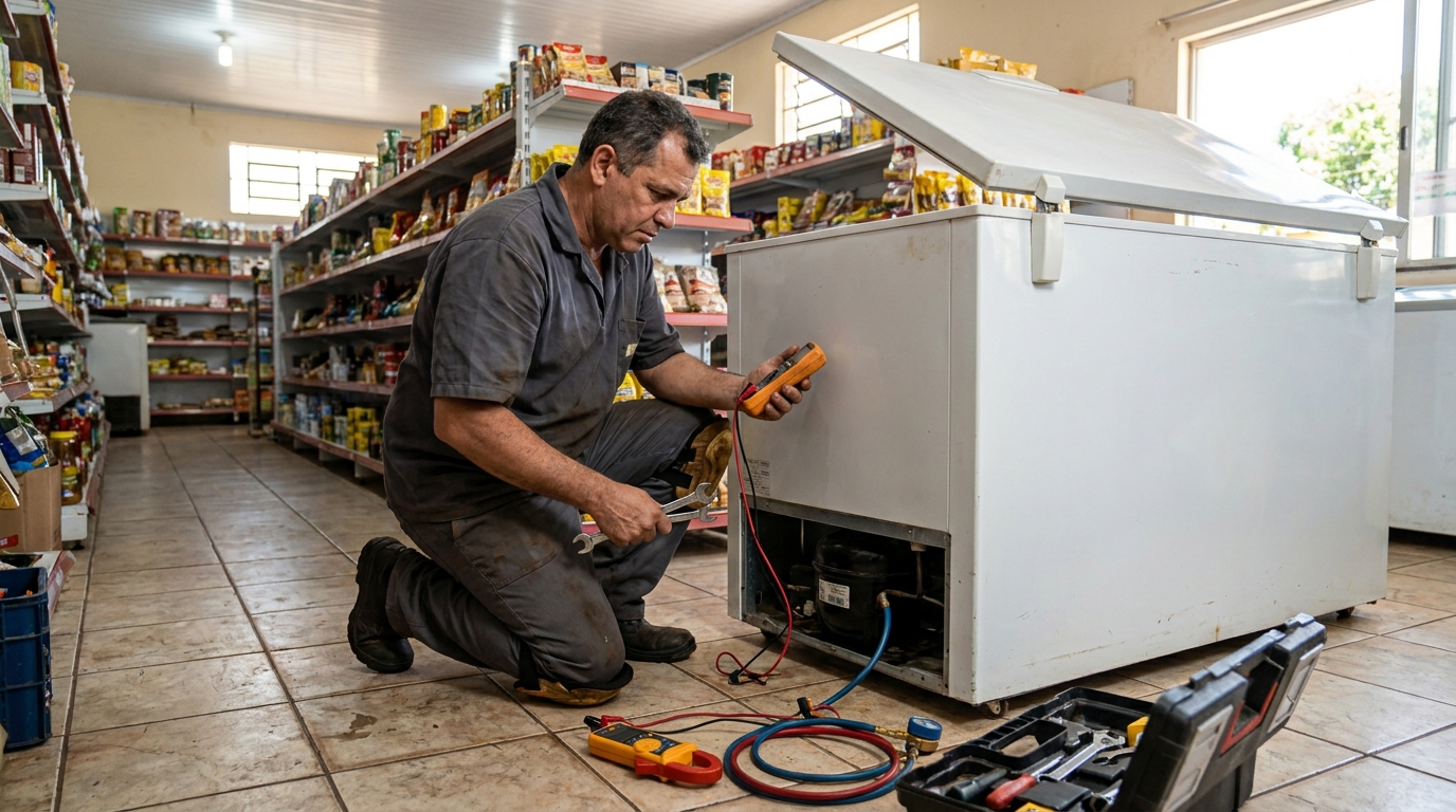Substituição de termostato de freezer em visita técnica em Natal‑RN